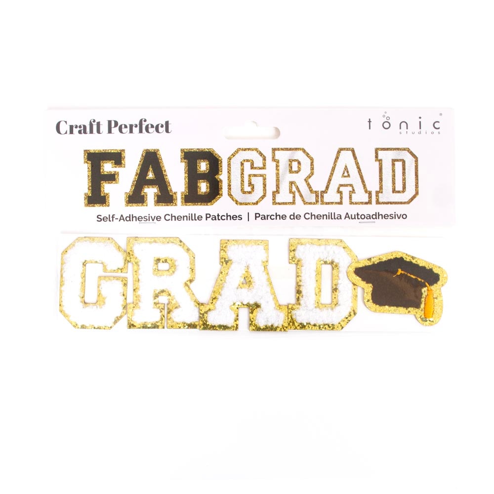 White, Craft Embellishments, Art & School, Craft Perfect, Grad Cap Decor, Chenille, Self Adhesive, Grad, Patch, 962198
